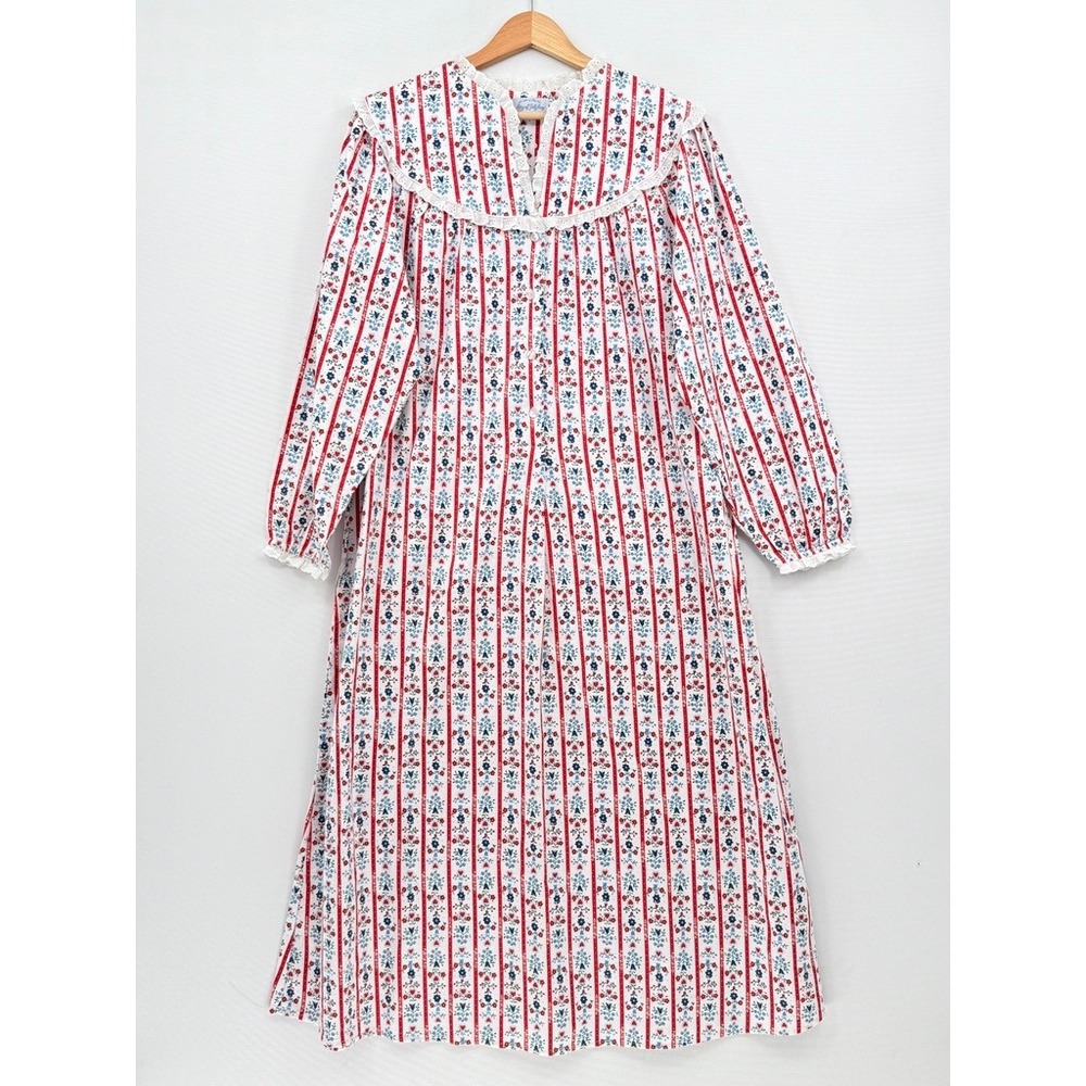 Lanz of Salzburg Nightgown Womens Large Red White Floral Tyrolean Cottagecore